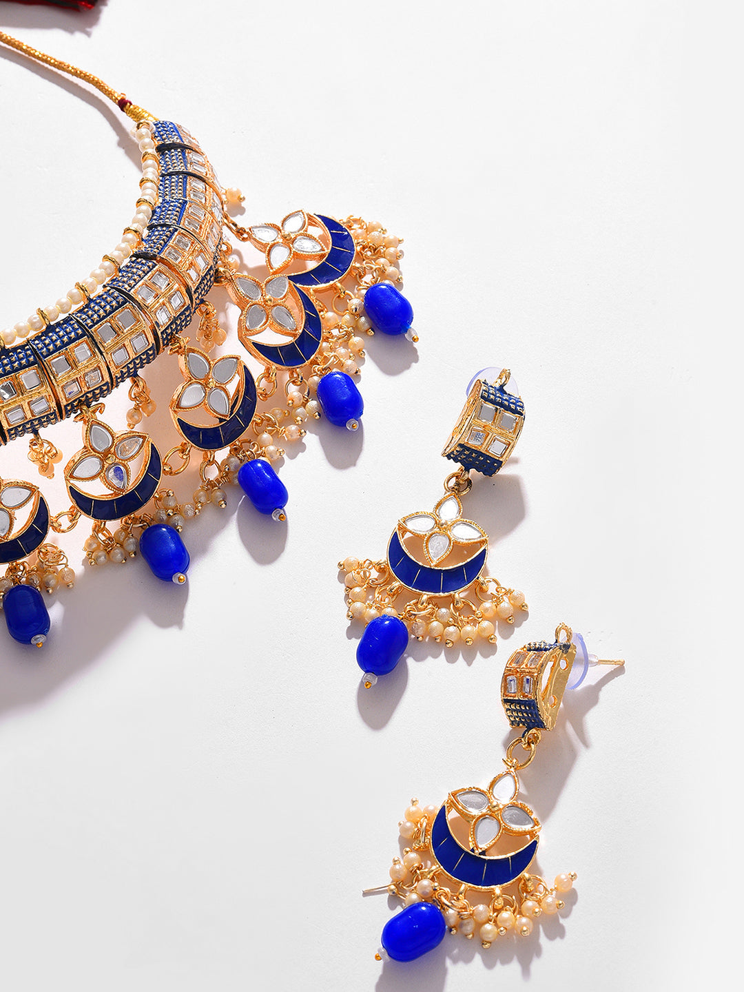 GOLD PLATED DESIGNER STONE BEADED NECKLACE AND EARRINGS SET