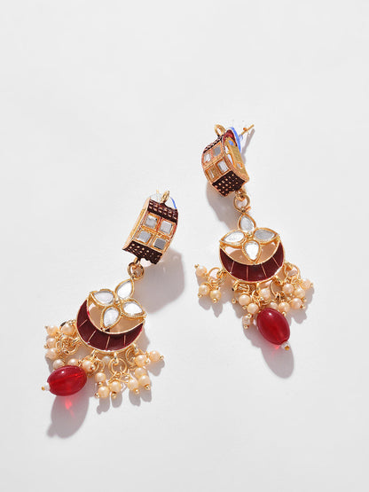 GOLD PLATED DESIGNER STONE BEADED NECKLACE AND EARRINGS SET