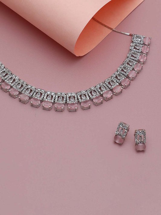 WOMENS SILVER DESIGNER STONE NECKLACE AND EARRING