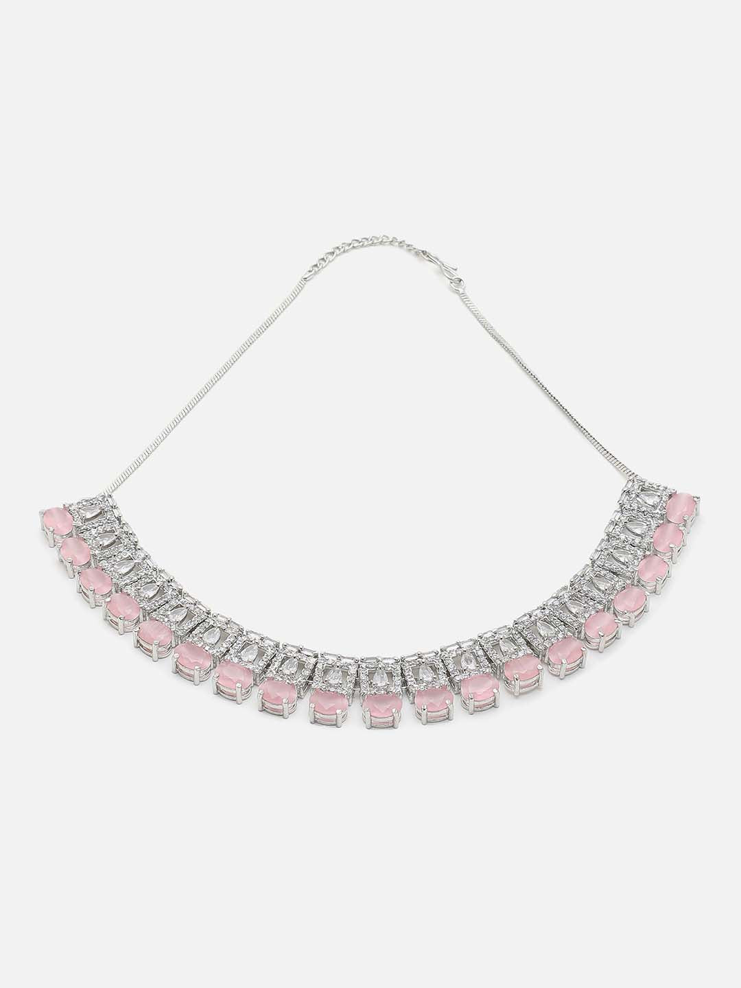 WOMENS SILVER DESIGNER STONE NECKLACE AND EARRING