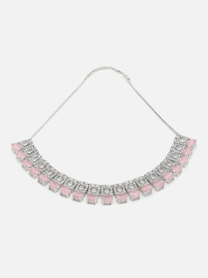 WOMENS SILVER DESIGNER STONE NECKLACE AND EARRING