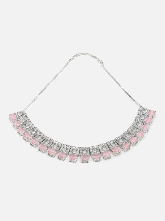 WOMENS SILVER DESIGNER STONE NECKLACE AND EARRING
