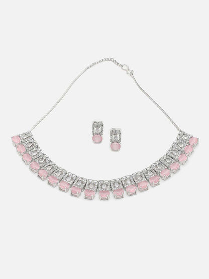 WOMENS SILVER DESIGNER STONE NECKLACE AND EARRING