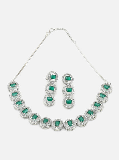 SILVER PLATED BLUE STONE NECKLACE SET