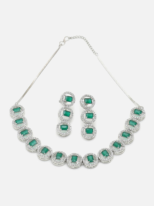 SILVER PLATED BLUE STONE NECKLACE SET