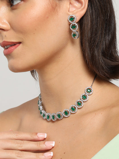 SILVER PLATED BLUE STONE NECKLACE SET