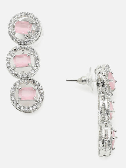 SILVER PLATED PINK STONE NECKLACE SET