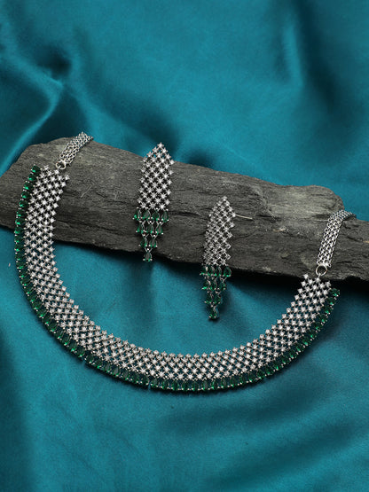 SILVER PLATED GREEN STONE NECKLACE SET