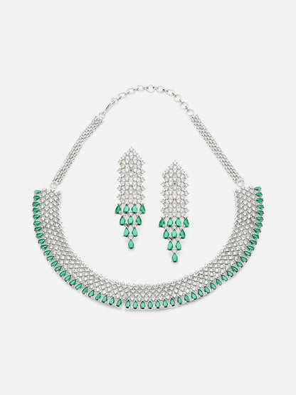SILVER PLATED GREEN STONE NECKLACE SET