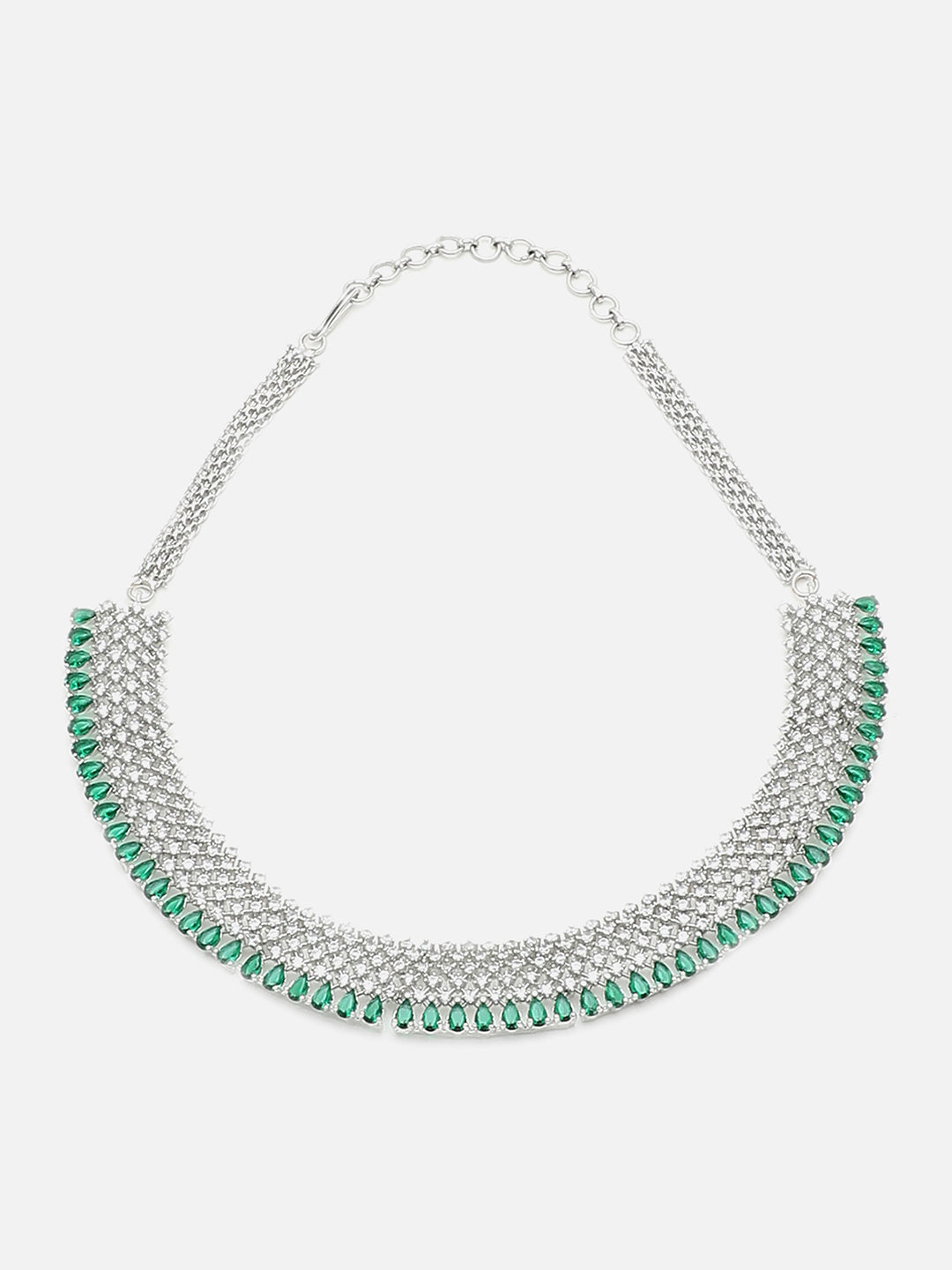 SILVER PLATED GREEN STONE NECKLACE SET