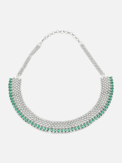 SILVER PLATED GREEN STONE NECKLACE SET
