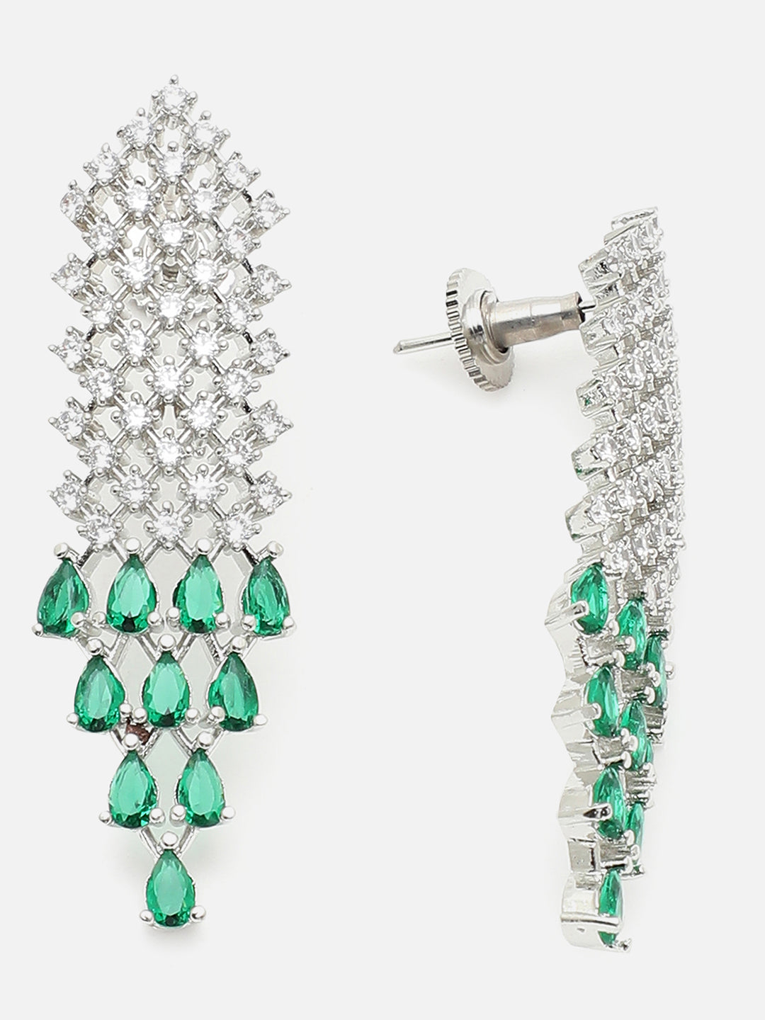 SILVER PLATED GREEN STONE NECKLACE SET