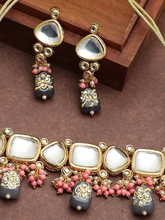 SILVER PLATED LILAC STONE NECKLACE SET