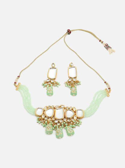 SILVER PLATED GREEN STONE NECKLACE SET