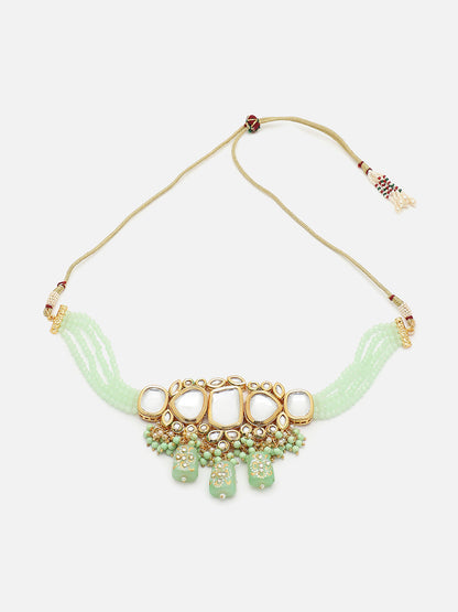 SILVER PLATED GREEN STONE NECKLACE SET