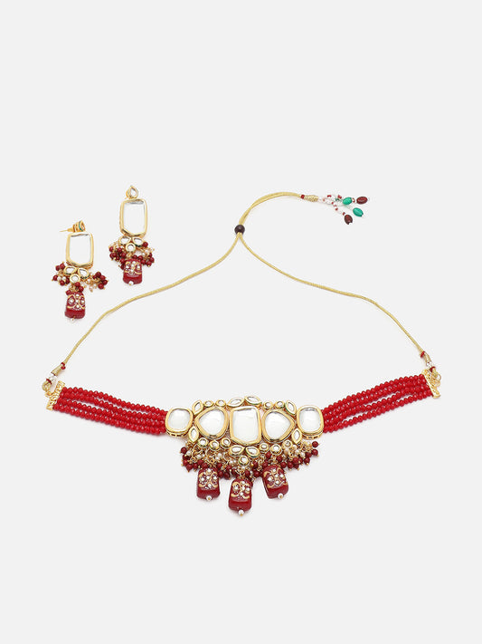 SILVER PLATED RED AMERICAN DIAMOND NECKLACE SET