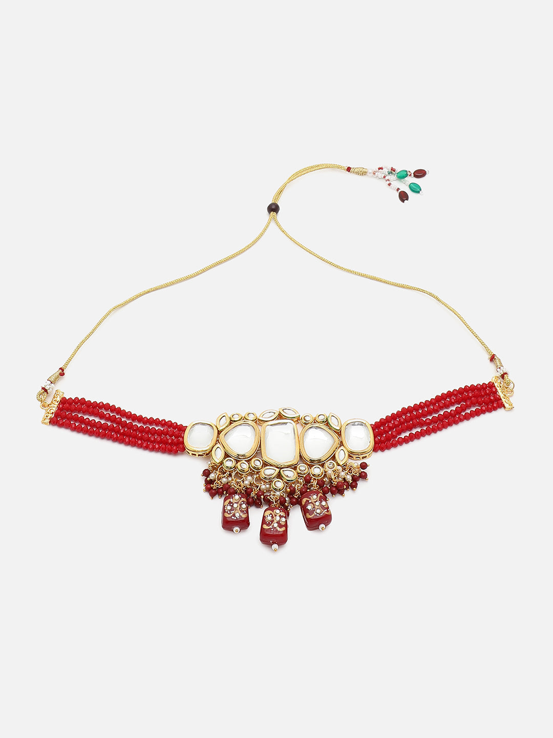 SILVER PLATED RED AMERICAN DIAMOND NECKLACE SET