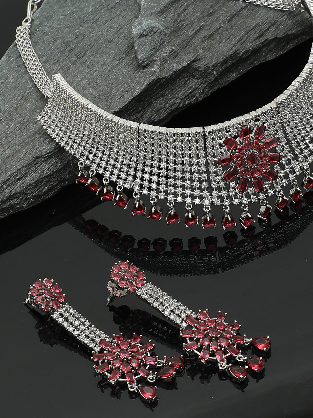 PACK OF 3 WOMENS SILVER AMERICAN DIAMOND NECKLACE AND EARRING