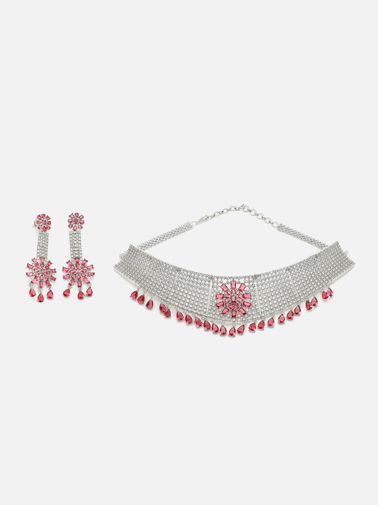 PACK OF 3 WOMENS SILVER AMERICAN DIAMOND NECKLACE AND EARRING