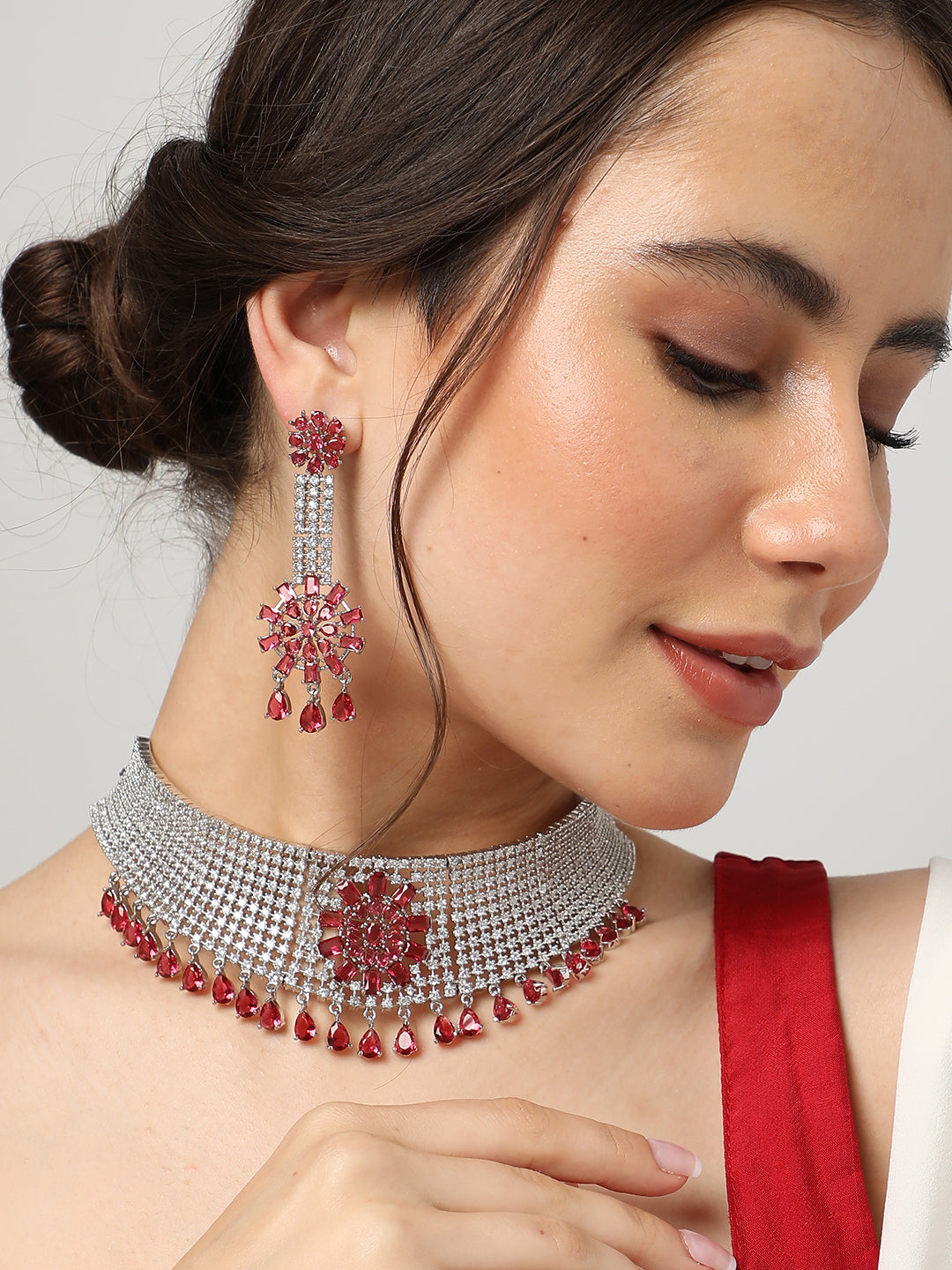 PACK OF 3 WOMENS SILVER AMERICAN DIAMOND NECKLACE AND EARRING