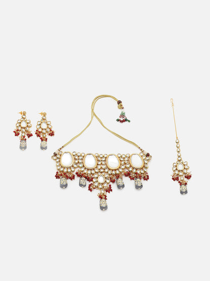GOLD PLATED KUNDAN NECKLACE SET FOR WOMEN