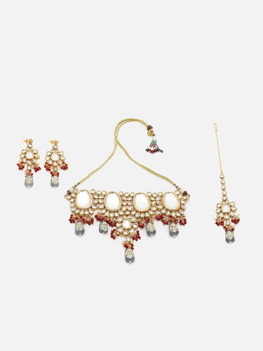 GOLD PLATED KUNDAN NECKLACE SET FOR WOMEN