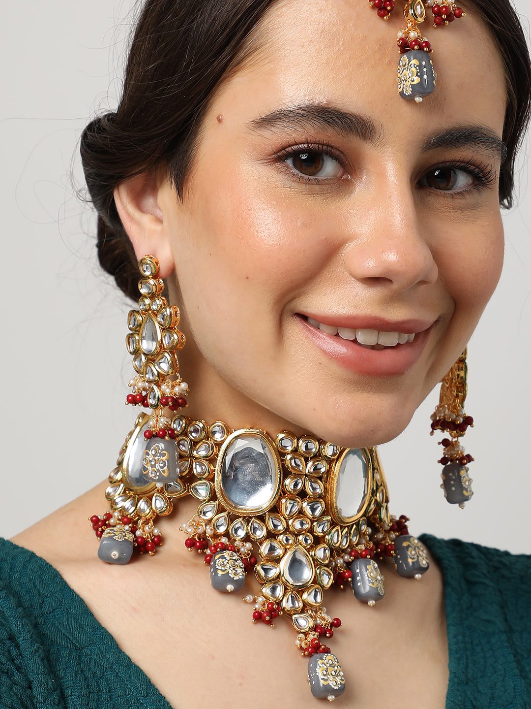 GOLD PLATED KUNDAN NECKLACE SET FOR WOMEN