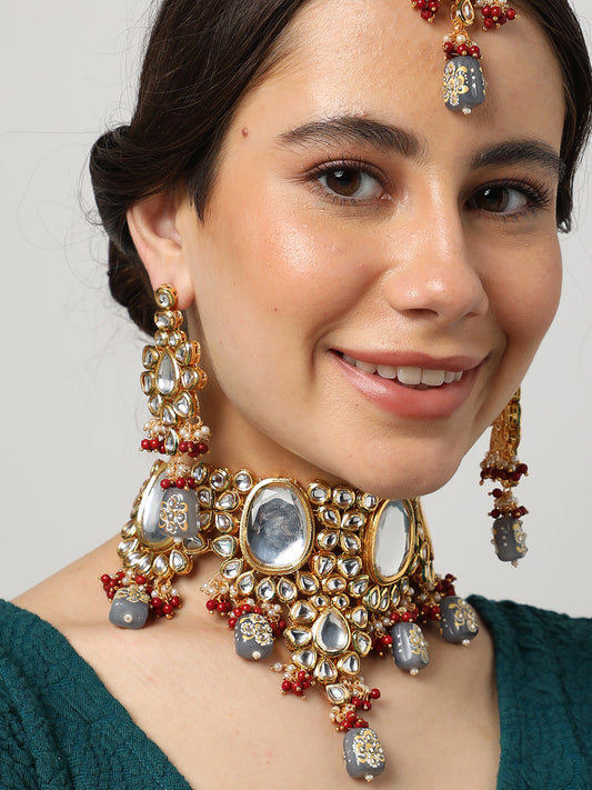 GOLD PLATED KUNDAN NECKLACE SET FOR WOMEN