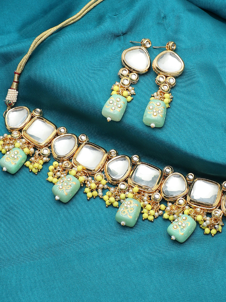 GOLD PLATED KUNDAN NECKLACE SET FOR WOMEN