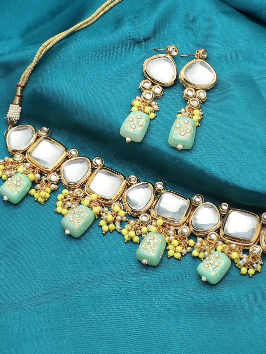 GOLD PLATED KUNDAN NECKLACE SET FOR WOMEN