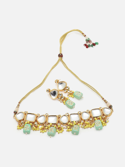 GOLD PLATED KUNDAN NECKLACE SET FOR WOMEN
