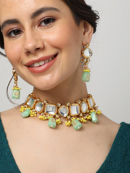 GOLD PLATED KUNDAN NECKLACE SET FOR WOMEN