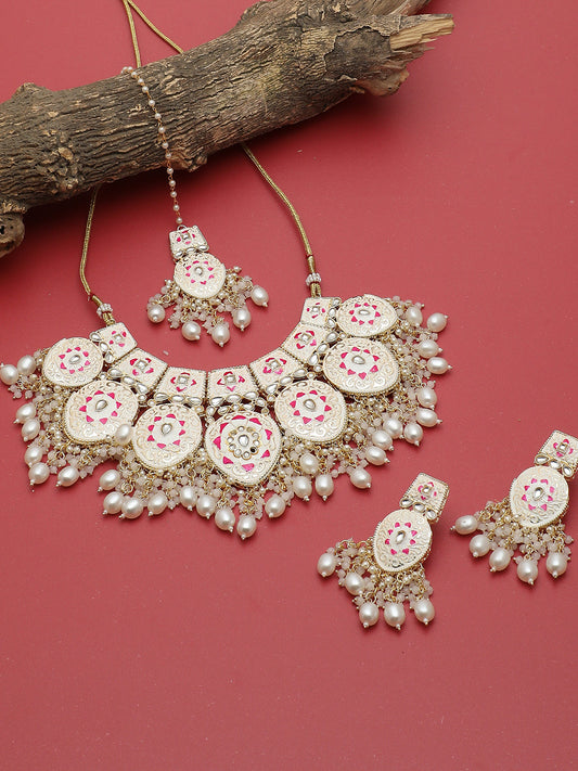 GOLD PLATED KUNDAN NECKLACE SET FOR WOMEN