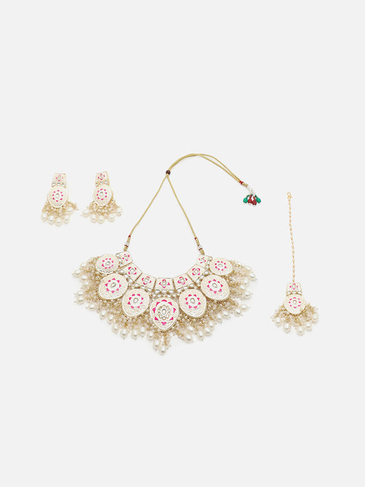 GOLD PLATED KUNDAN NECKLACE SET FOR WOMEN