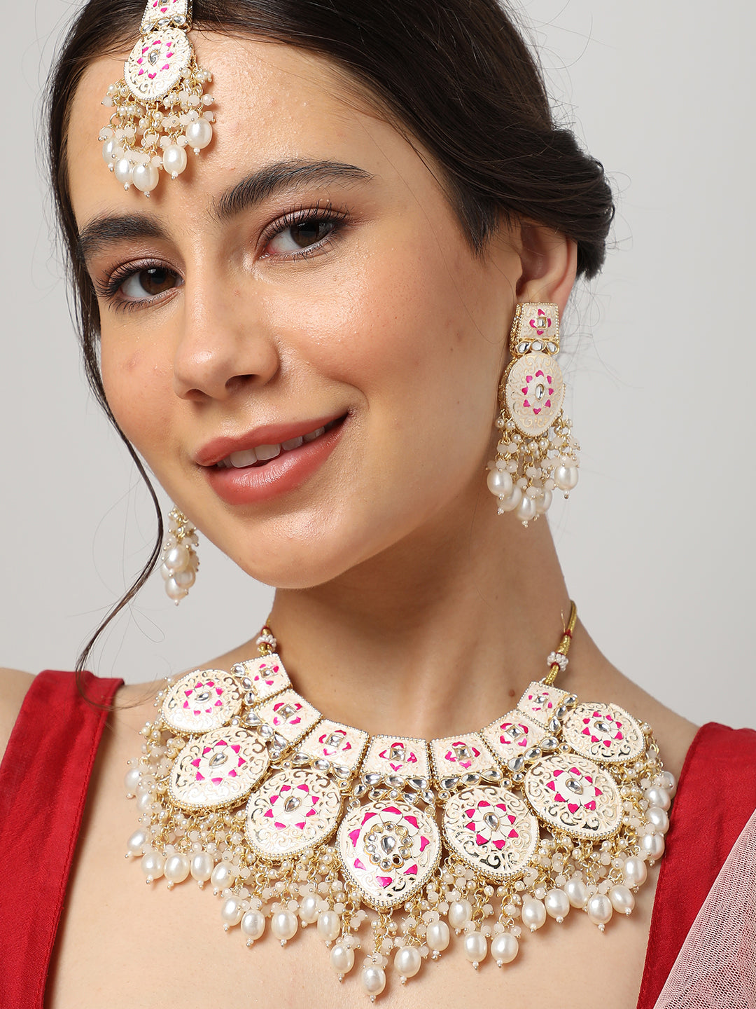 GOLD PLATED KUNDAN NECKLACE SET FOR WOMEN