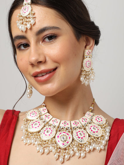 GOLD PLATED KUNDAN NECKLACE SET FOR WOMEN