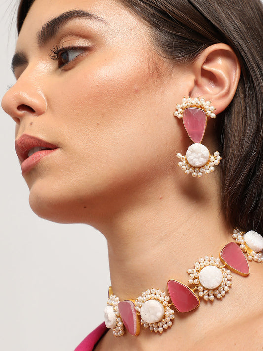 GOLD PLATED KUNDAN NECKLACE SET FOR WOMEN