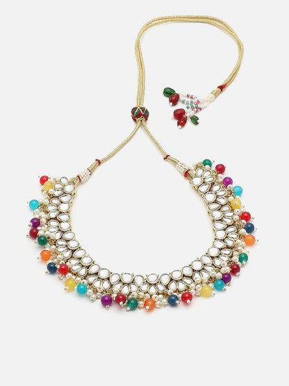GOLD PLATED PINK DESIGNER STONE NECKLACE SET