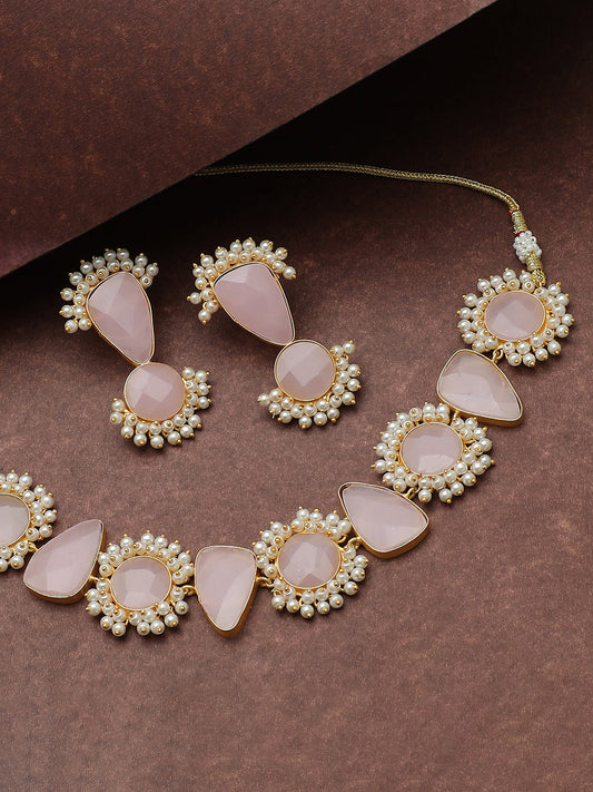GOLD PLATED BROWN DESIGNER STONE NECKLACE SET