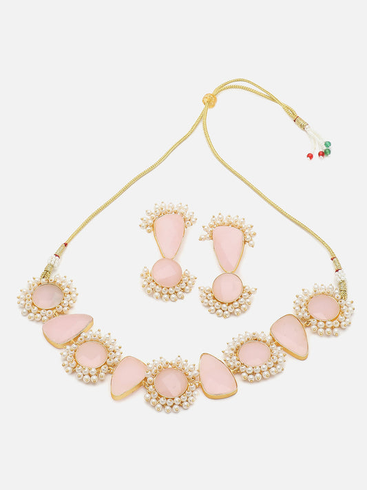 GOLD PLATED BROWN DESIGNER STONE NECKLACE SET