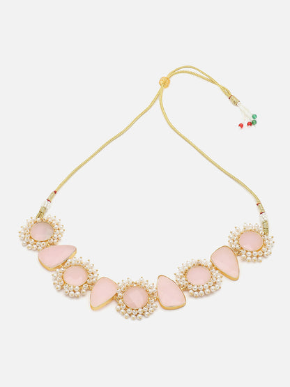 GOLD PLATED BROWN DESIGNER STONE NECKLACE SET