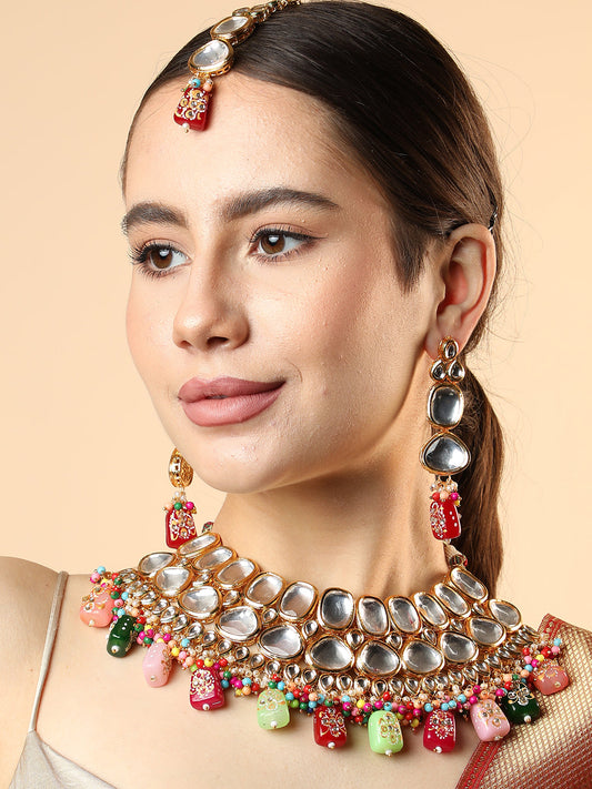 SOHI MULTI COLOUR KUNDAN JEWELLERY SET