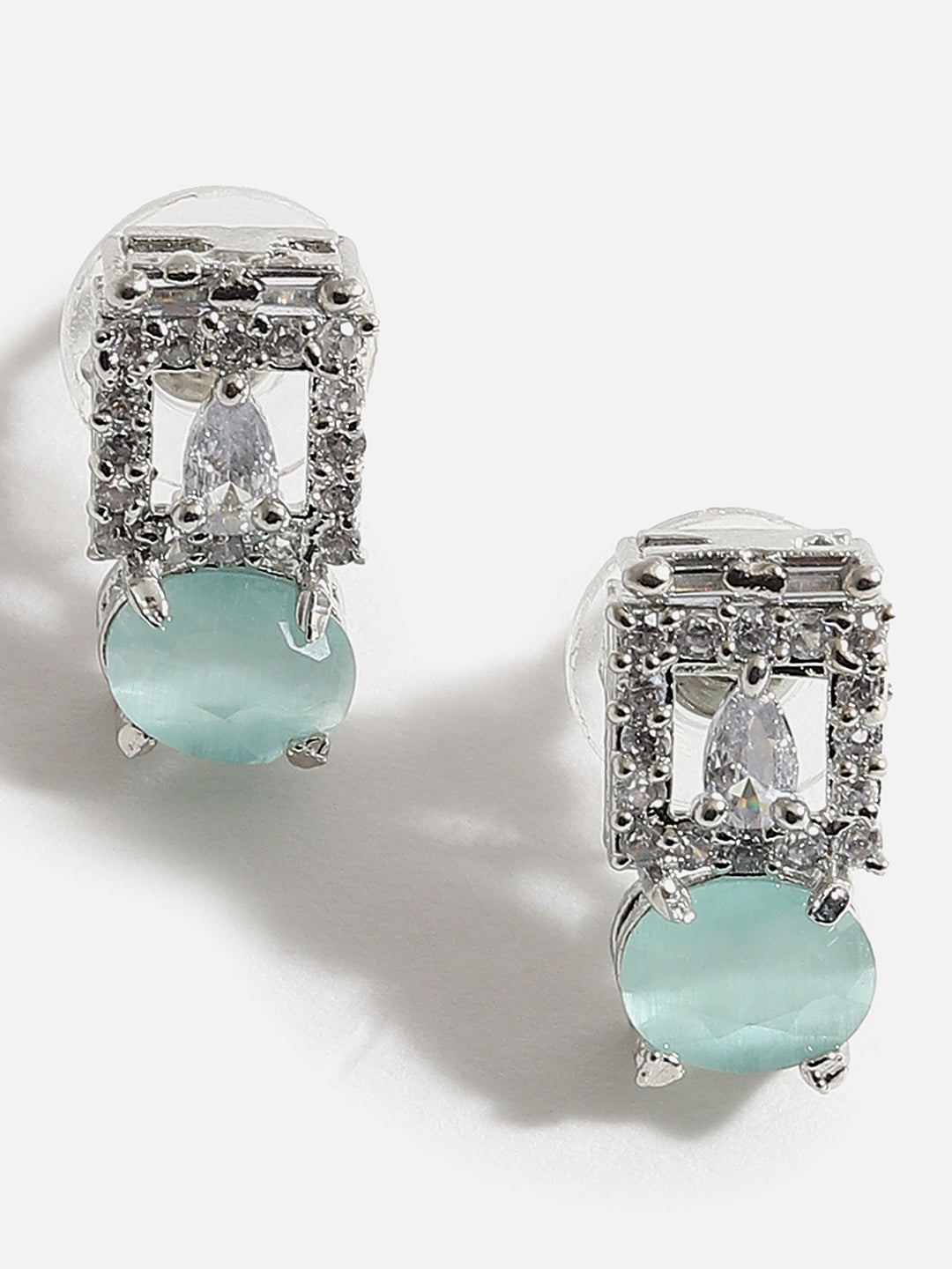 SILVER PLATED AMERICAN DIAMOND AND DESIGNER STONE NECKLACE AND EARRING SET