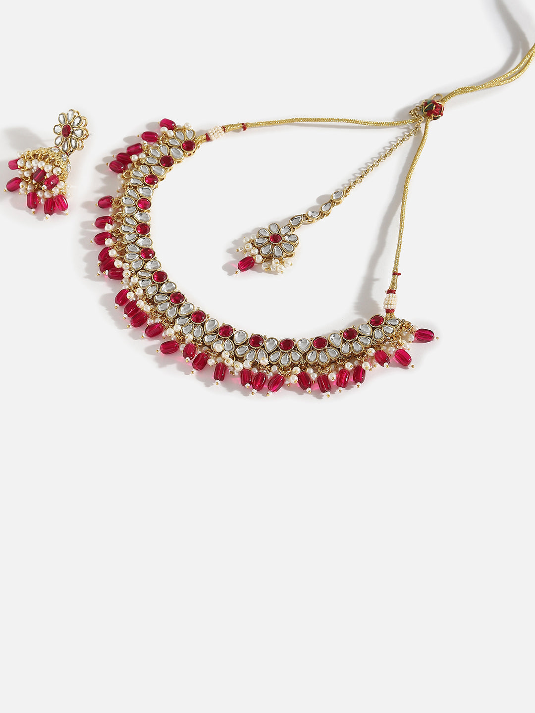 SOHI RED STONES GOLD PLATED JEWELLERY SET