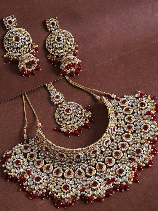 SOHI RED STONES GOLD PLATED JEWELLERY SET