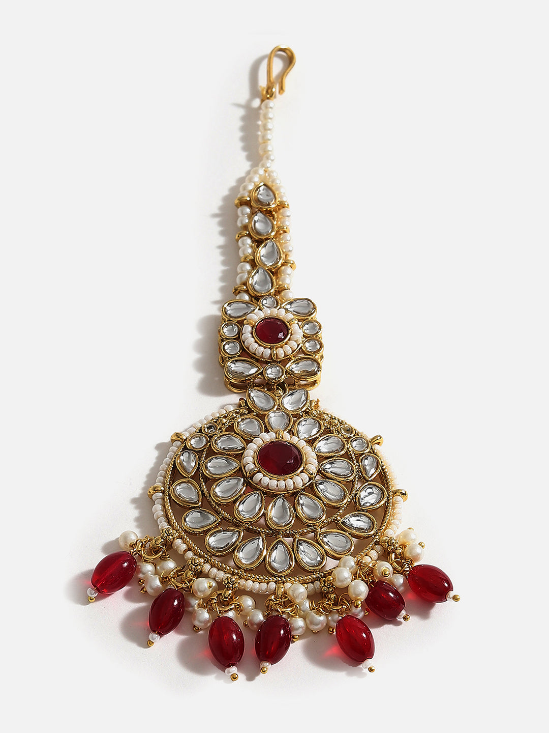 SOHI RED STONES GOLD PLATED JEWELLERY SET