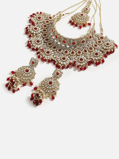 SOHI RED STONES GOLD PLATED JEWELLERY SET