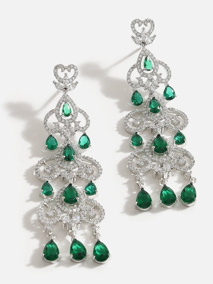 SILVER PLATED AMERICAN DIAMOND AND DESIGNER STONE NECKLACE AND EARRING SET