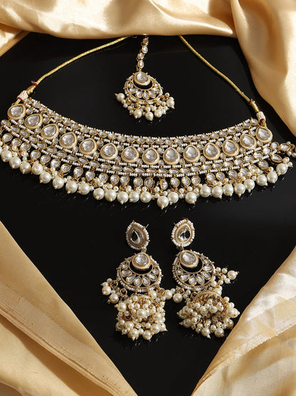 SOHI GOLD PLATED KUNDAN STONES JEWELLERY SET
