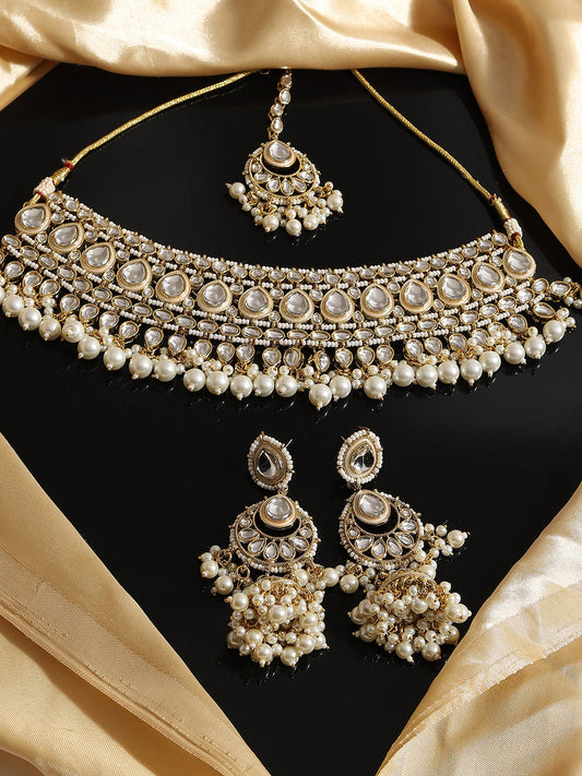 SOHI GOLD PLATED KUNDAN STONES JEWELLERY SET